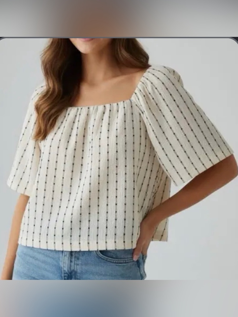 LOFT Cream & Black Striped Textured Peasant Top NWOT - Medium
